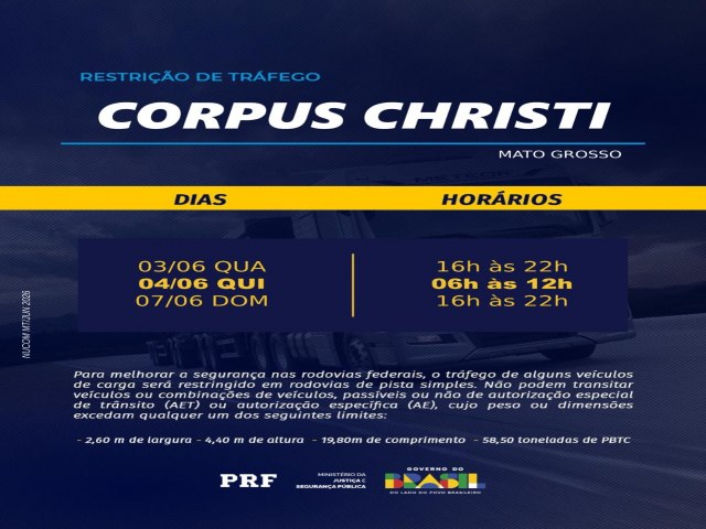 PRF intensifica fiscaliza��o nas rodovias de Mato Grosso durante o feriado de Corpus Christi