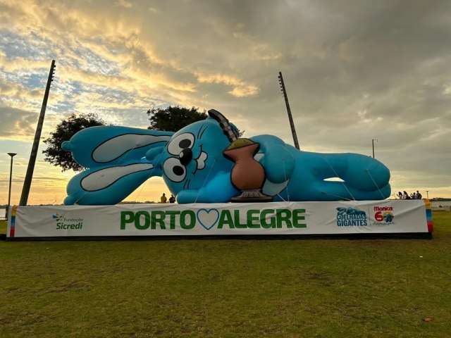 Sanso gigante em Porto Alegre? Entenda por que mascote da Turma da Mnica foi instalado na Orla do Guaba