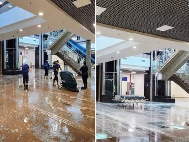 Concluda limpeza do piso de terminal de passageiros do aeroporto de Porto Alegre