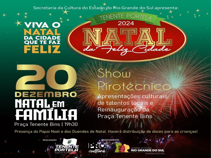 TENENTE PORTELA: SHOW COM O GRUPO TCH CHALEIRA SER ATRAO DO NATAL DA FELIZ CIDADE