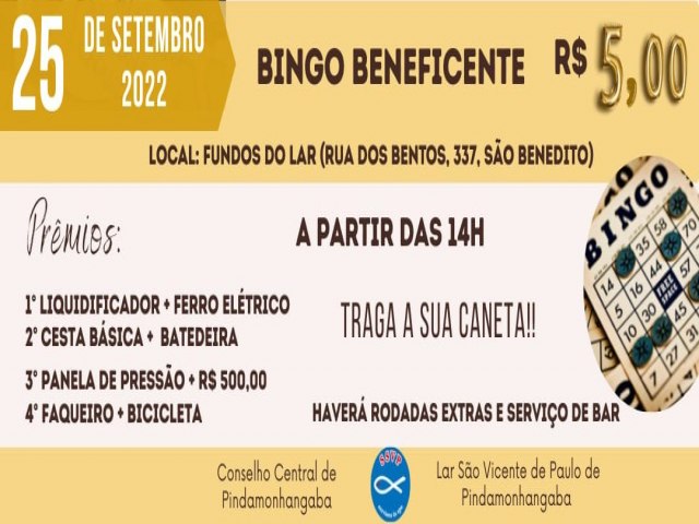 Lar So Vicente de Paulo, em Pindamonhangaba, realiza bingo beneficente neste domingo