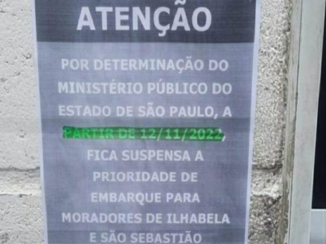 MP determina suspenso de prioridade de embarque para veculos de Ilhabela e So Sebastio na travessia de balsa