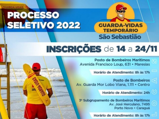 So Sebastio abre processo seletivo para contratao de guarda-vidas temporrios