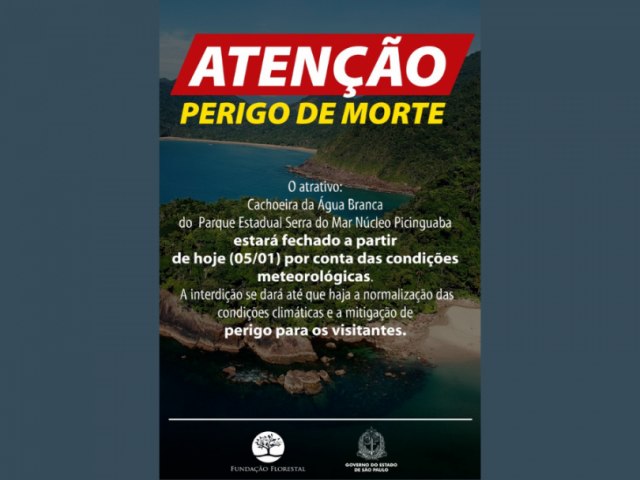 Cachoeira da gua Branca em Ubatuba tem acesso fechado devido as condies climticas