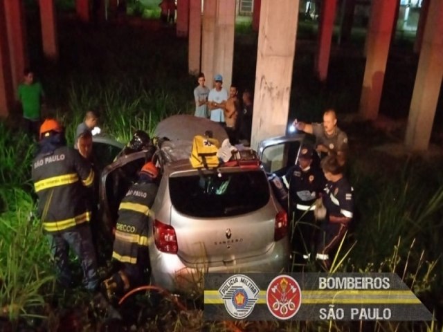 Homem morre e mulher fica ferida aps carro bater em poste na SP-55 em Caragu