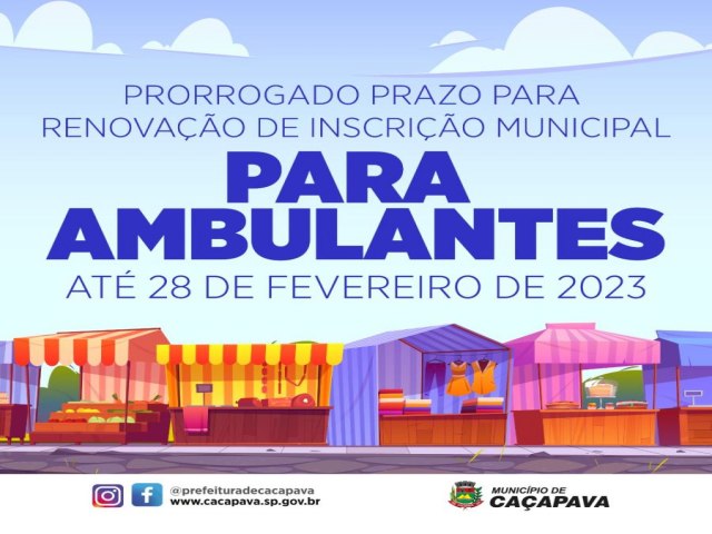 Prefeitura de Caapava prorroga prazo para a renovao das inscries municipais de ambulantes