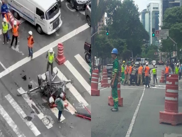 Guindaste cai no meio da Avenida Faria Lima, em So Paulo 