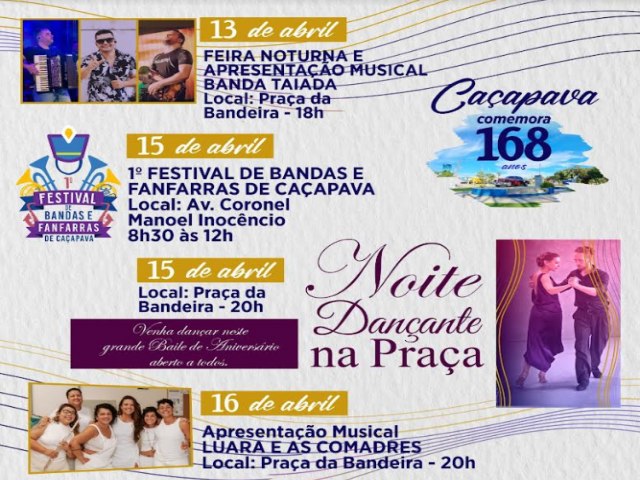 Feira noturna, festival de fanfarras e noite danante na praa esto entre as atraes do aniversrio de Caapava neste fim de semana