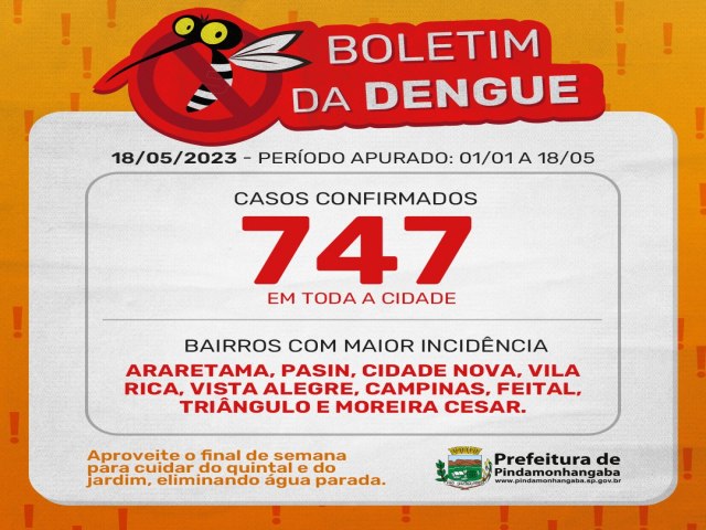 Dengue: Pinda chega a 747 casos da doena - 155% a mais que mesmo perodo do ano passado