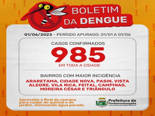 Pinda chega a 985 casos de dengue  220,8% a mais que mesmo perodo do ano passado