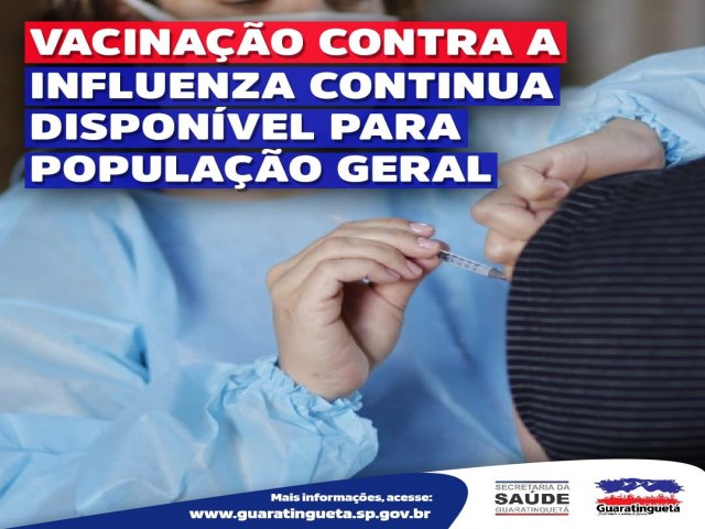 Guaratinguet: Vacinao contra a influenza continua disponvel para a populao