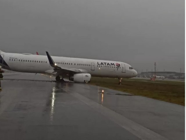 Avio derrapa e sai da pista no aeroporto de Florianpolis