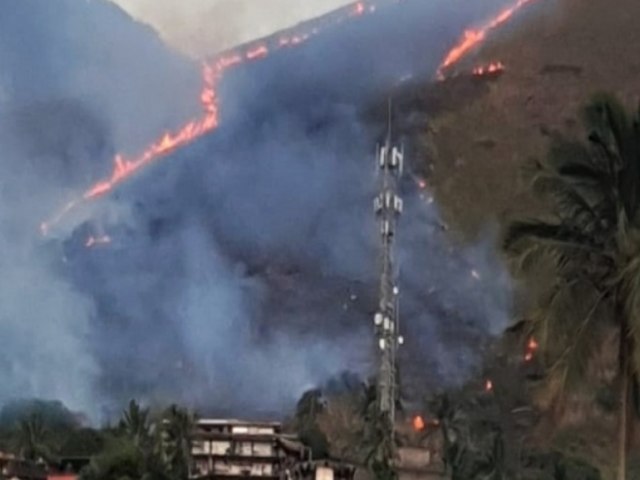 Incndio florestal atinge Morro do Cantagalo em Ilhabela; bombeiros e Defesa Civil no local