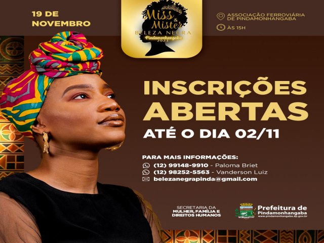 Inscries para Concurso Miss e Mister Beleza Negra Pindamonhangaba 2023 abertas at dia 2