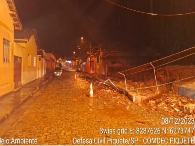 Com deslizamento, queda de muro, inundao e falta dgua, chuva deixa Piquete em estado de alerta