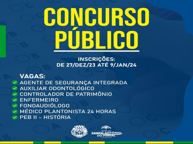 Prefeitura de Santo Antnio do Pinhal abre inscries para Concurso Pblico