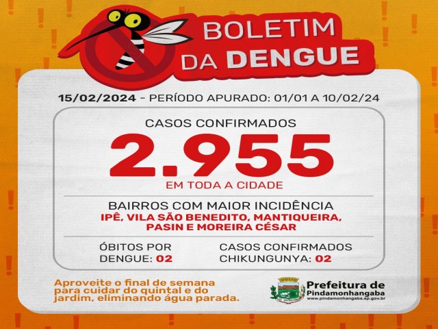 Boletim da dengue: Pinda chega a 2.955 casos em 2024