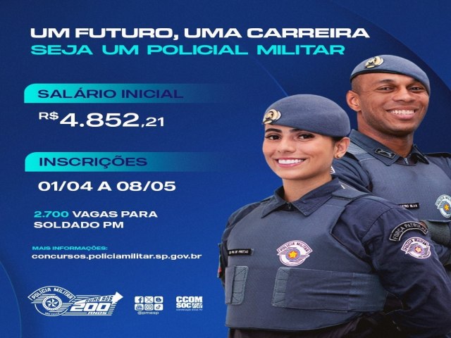 Inscries para concurso pblico da Polcia Militar vo at 8 de maio