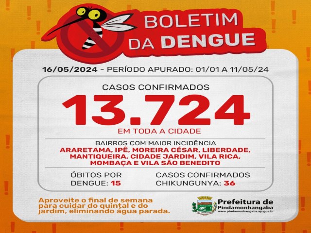 Boletim da dengue: Pinda chega a 13.724 casos em 2024